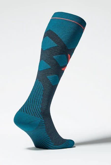Stox Merino Skiing Socks Heren Blauwgroen/neonrood