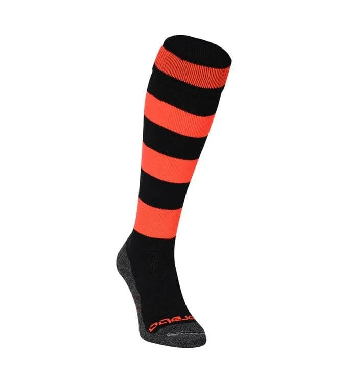 Brabo Socks Rugby Black Neon Orange