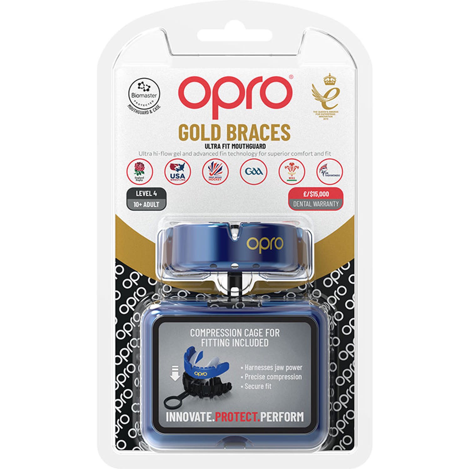 Opro Gold Ultrafit Braces Senior Blue